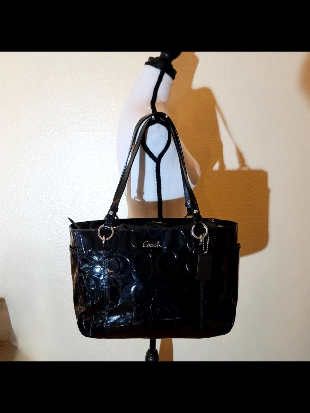 Coach Black Patent Signature Tote Shoulder Bag